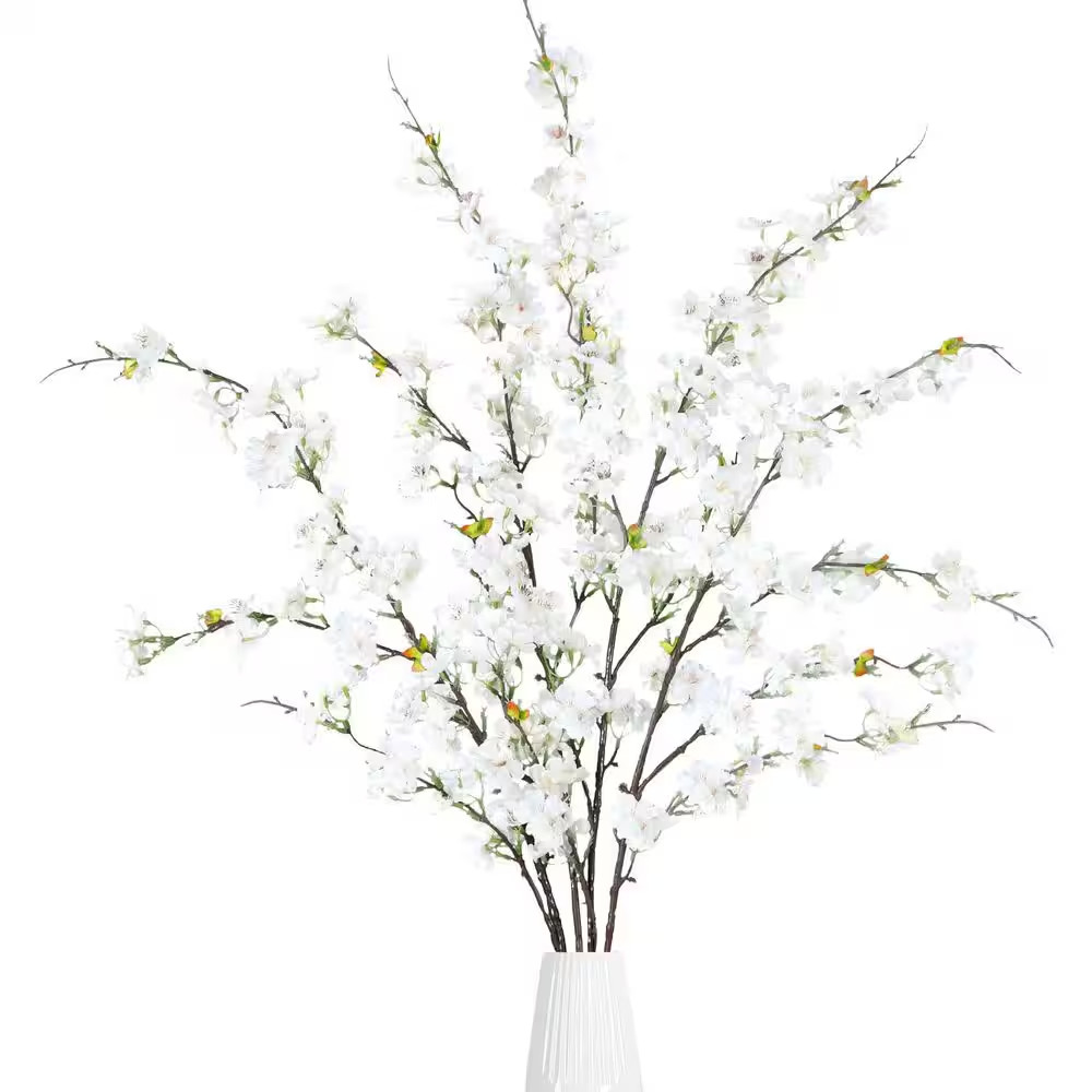 0.3 In. 43 In. White Artificial Cherry Blossom Branch Stem Faux Silk Cherry Blos