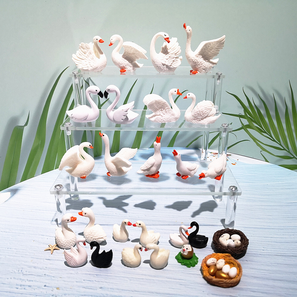 2PC Fairy Garden Swan Sets Lovers Bird Animal Figurine Home Mini Ornament Decor