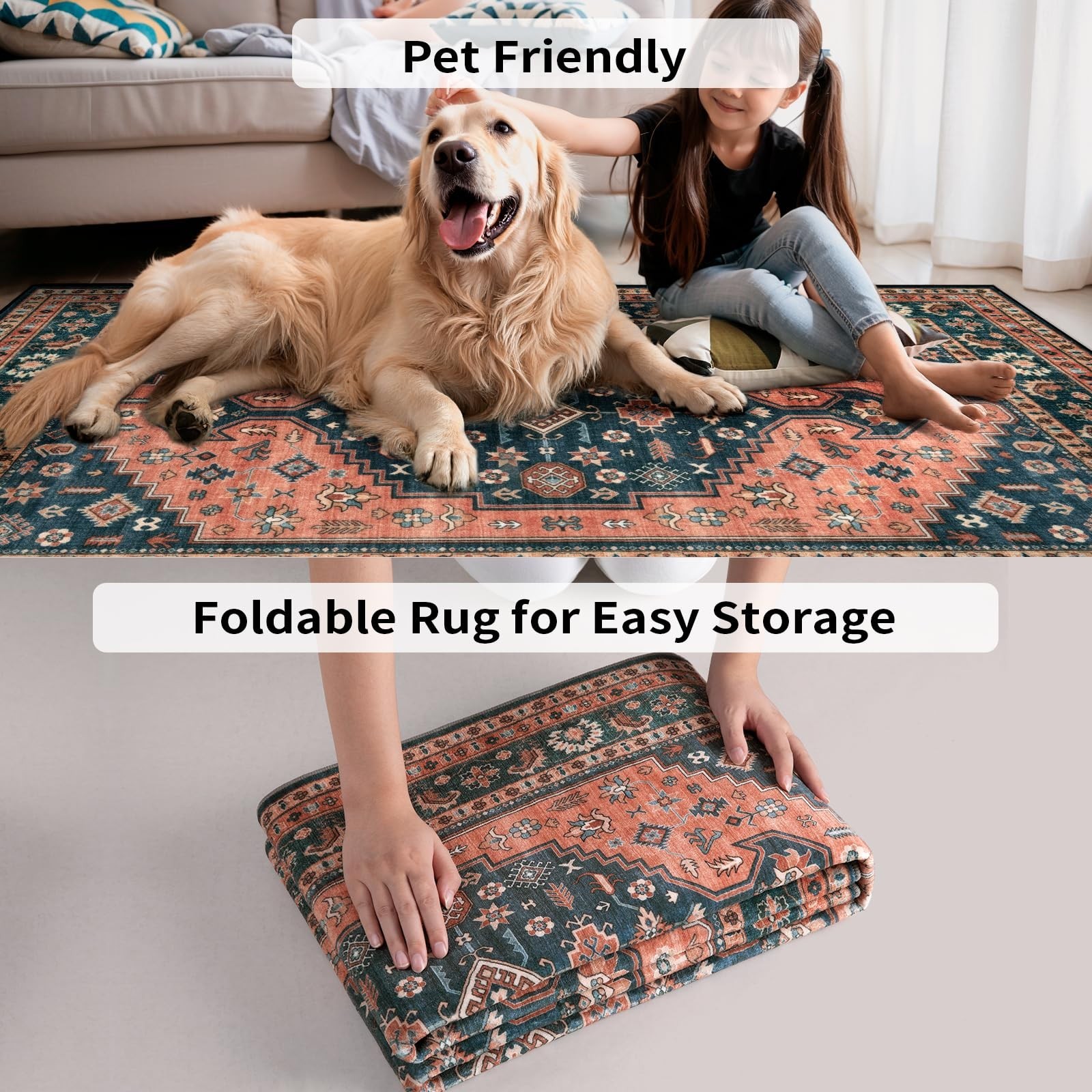 Tangsoo 6×9 Area Rug for Living Room,Machine Washable Large Rugs Non-Slip Boh…