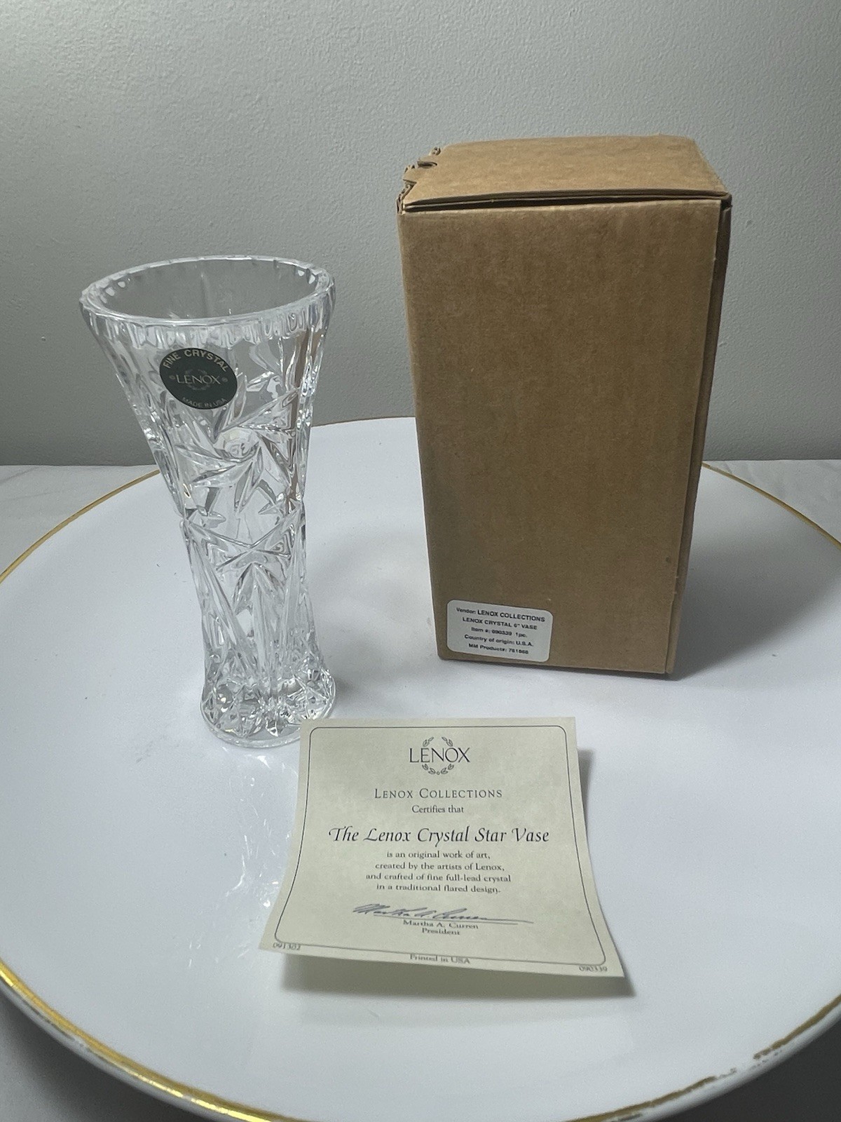 Lenox Crystal Star Bud Vase 6&Prime; 24% Lead Crystal Vintage Discontinued