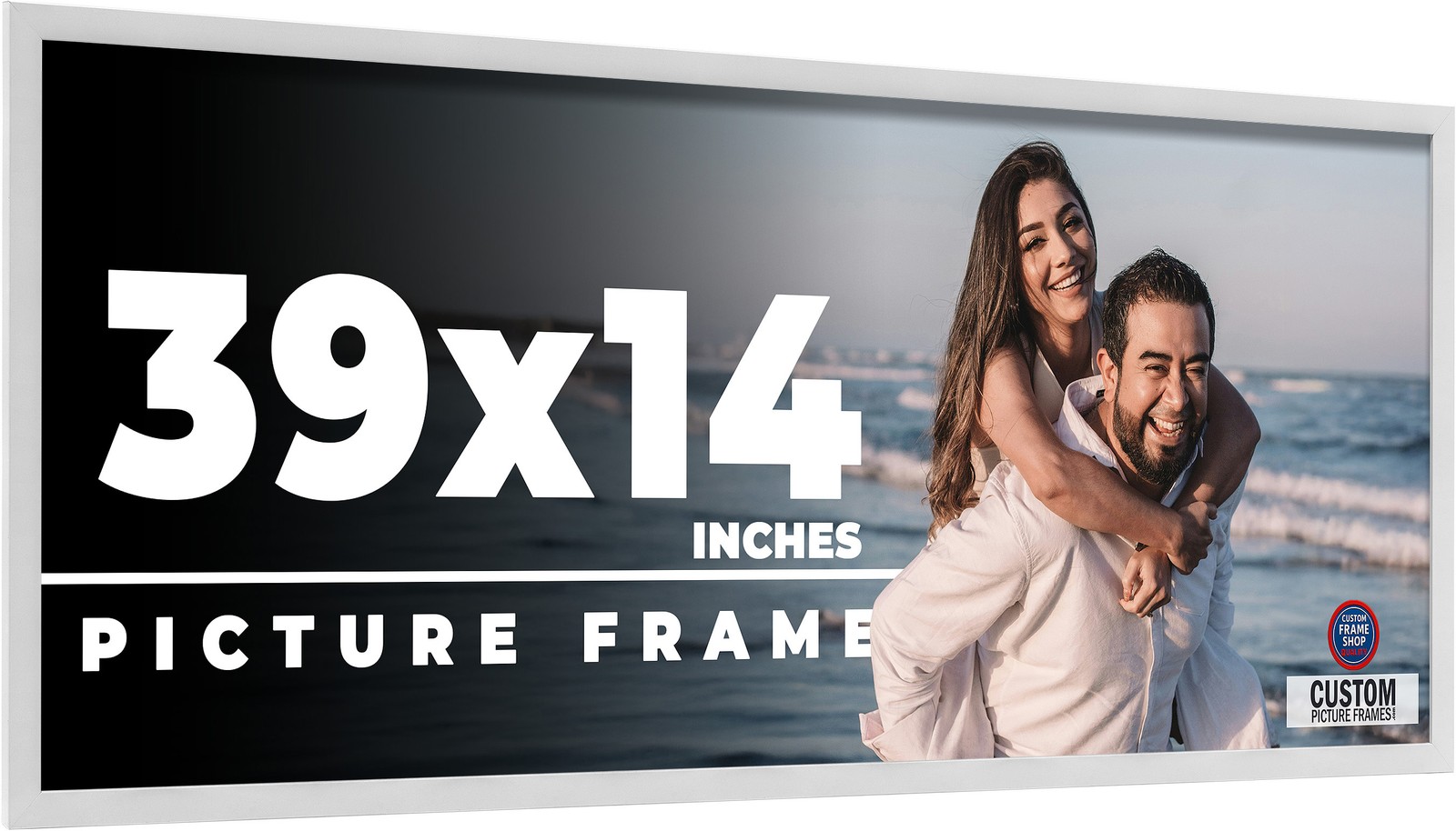 39×14 Frame White Real Wood Picture Frame Width 0.75 inches | Interior Frame Dep