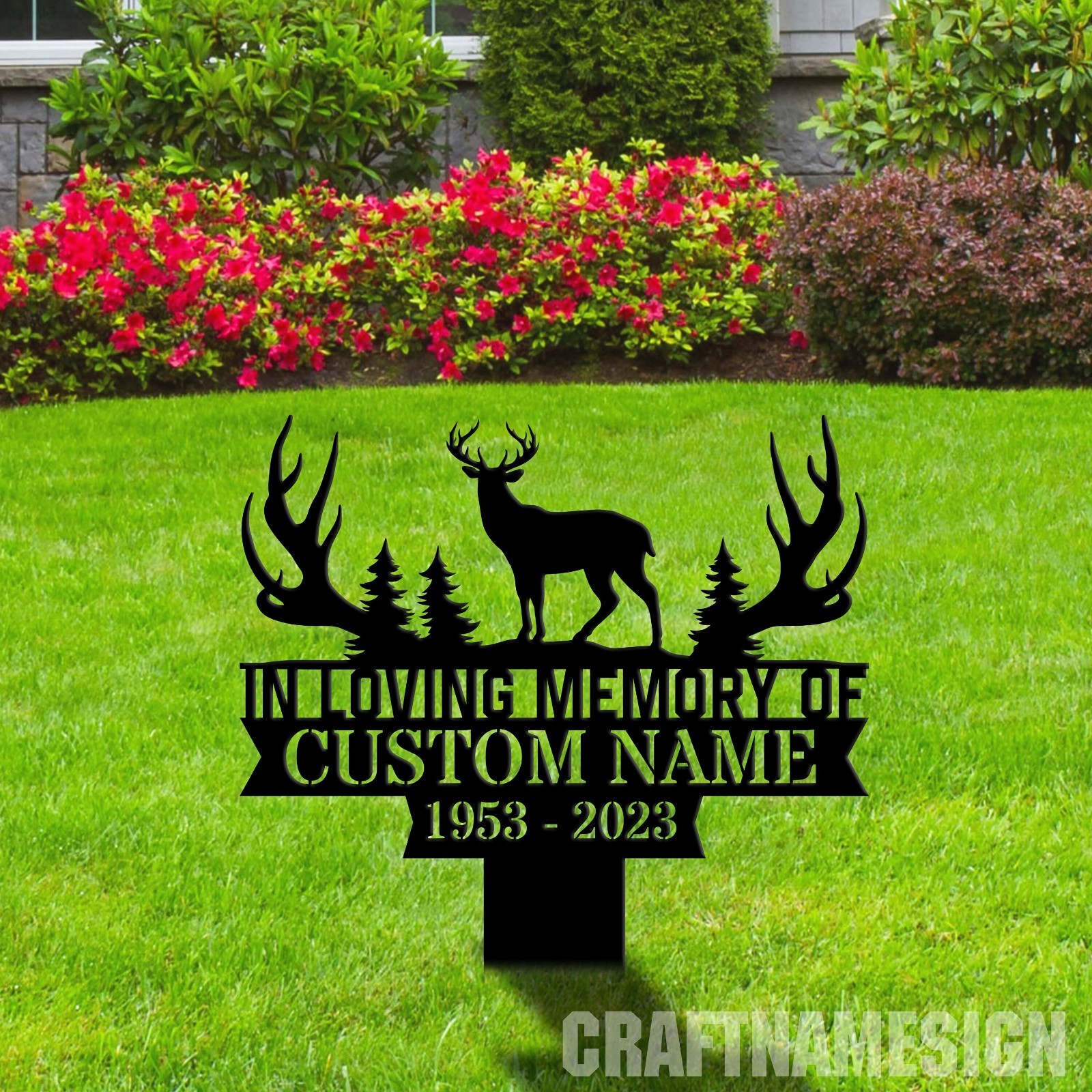 Custom Deer Hunting Memorial Metal Stake, Personalized Grave Marker