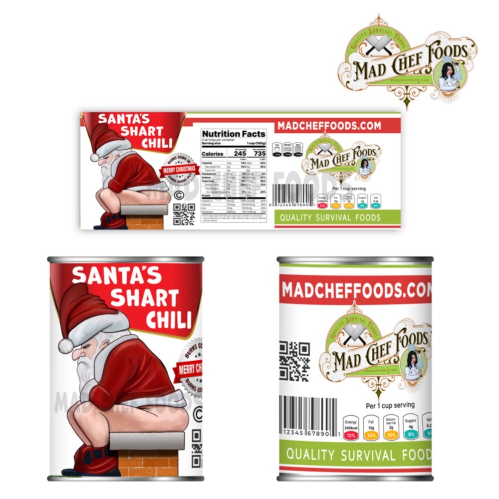 FUNNY CHRISTMAS Santa&rsquo;s Shart Chili Can Label Gag Gift fits #1 Picnic cans (8.5&Prime;