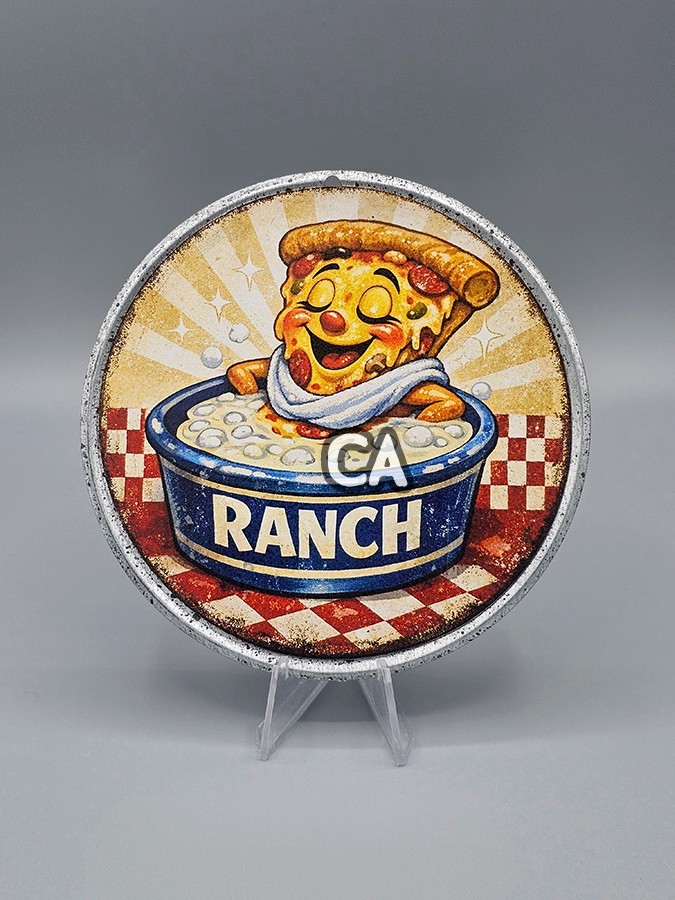 Round Pizza Slice & Ranch Dressing Retro Vintage Style 5&Prime;l Home Decor Bar Sign