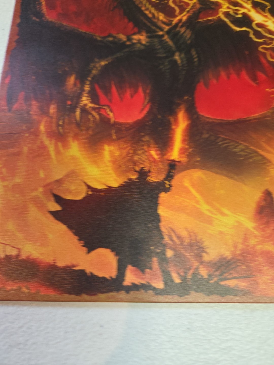 Fantasy Dragon vs Wizard Metal Sign Wall Art Plaque Fire Lightning Gothic Decor