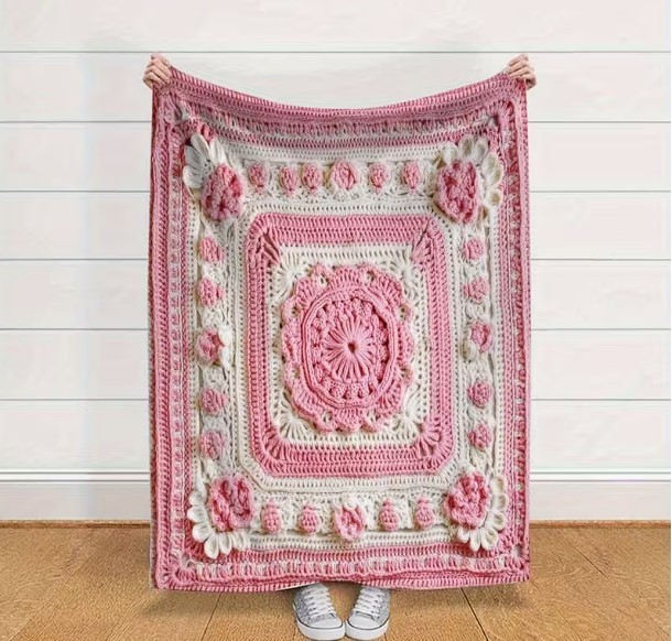 Grandma&rsquo;s Retro Crochet Throw Blanket 30×40 inch. 2D printed baby or Lap Blanket