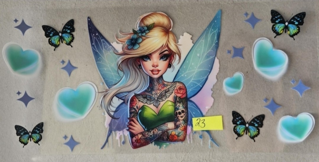 Tinkerbell Tattoo UV DTF cup transfer wraps