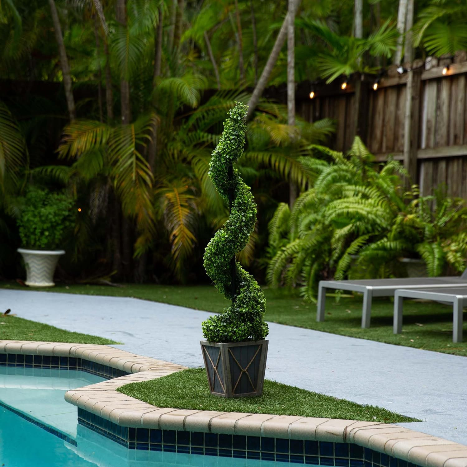 LED-Illuminated 45&Prime; UV Resistant Artificial Boxwood Spiral Topiary Tree