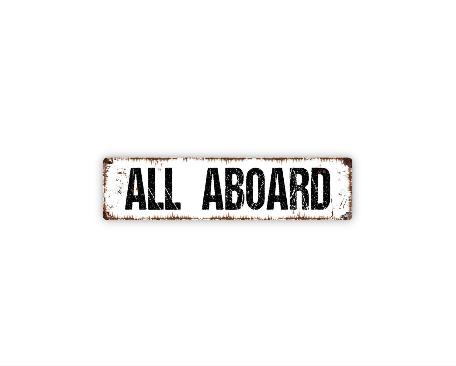 All Aboard Metal Sign – Vintage Train Quote Wall Decor for Train Rooms,