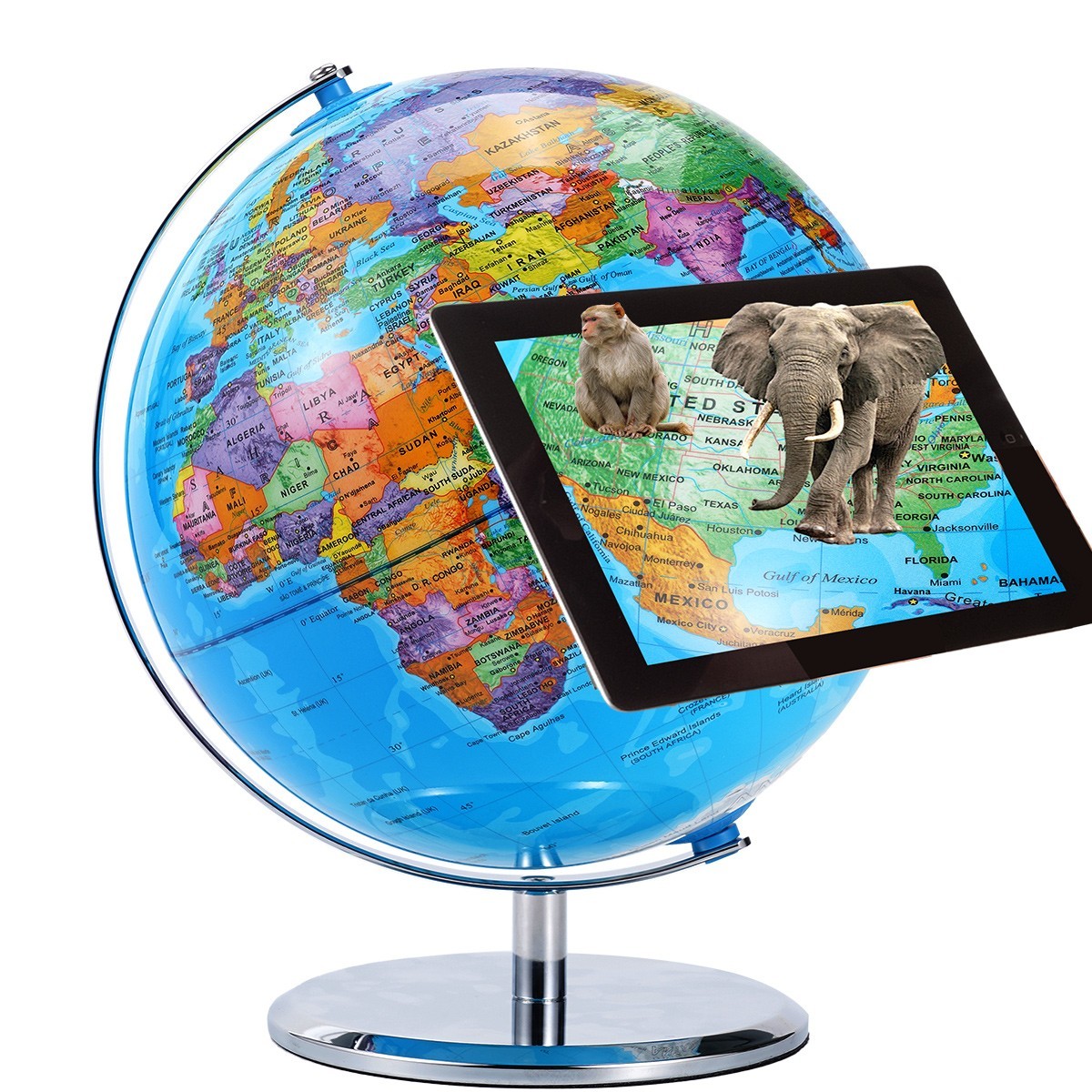 Large 3D World Globe Earth Ocean Rotating World Map Geography w/ Stand Desktop