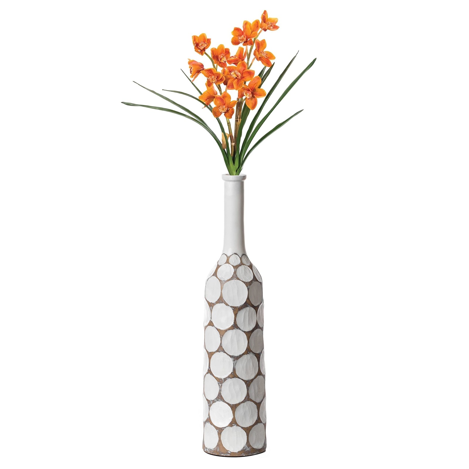 Decorative Contemporary Floor Vase White Carved Divot Bubble Design with Tall…