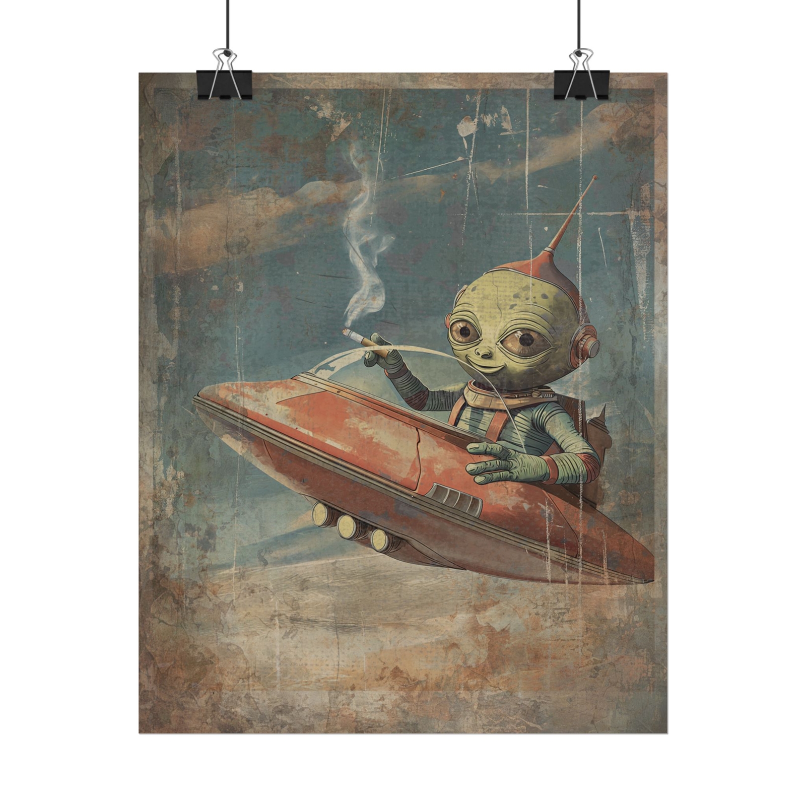 VIntage ALIEN UFO Smoker Wall Art, Sci-fi 420 Decor, Cannabis Cryptid UAP Poster