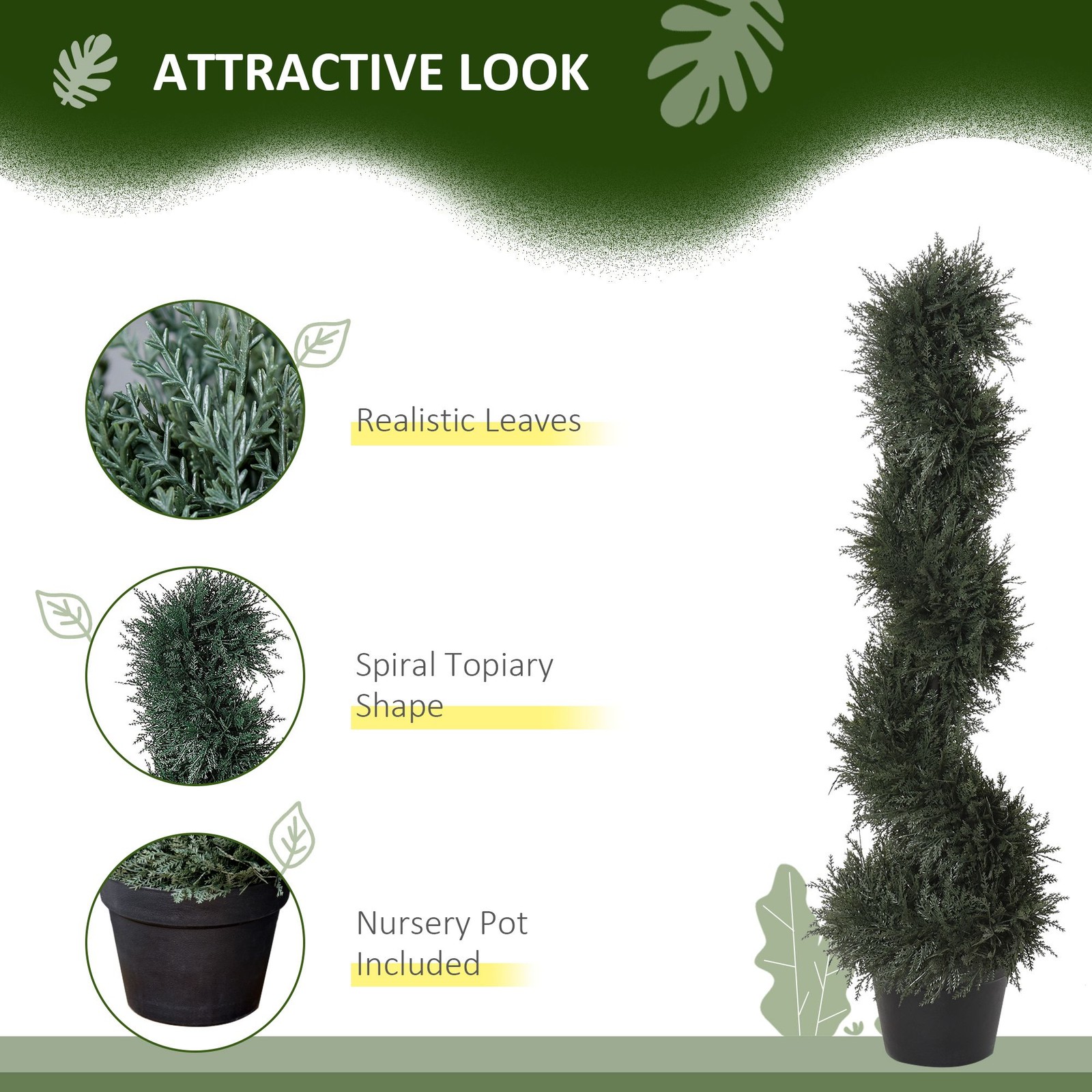 Easy-Care Spiral Artificial Cedar Tree 35.5in Height 7in Diameter