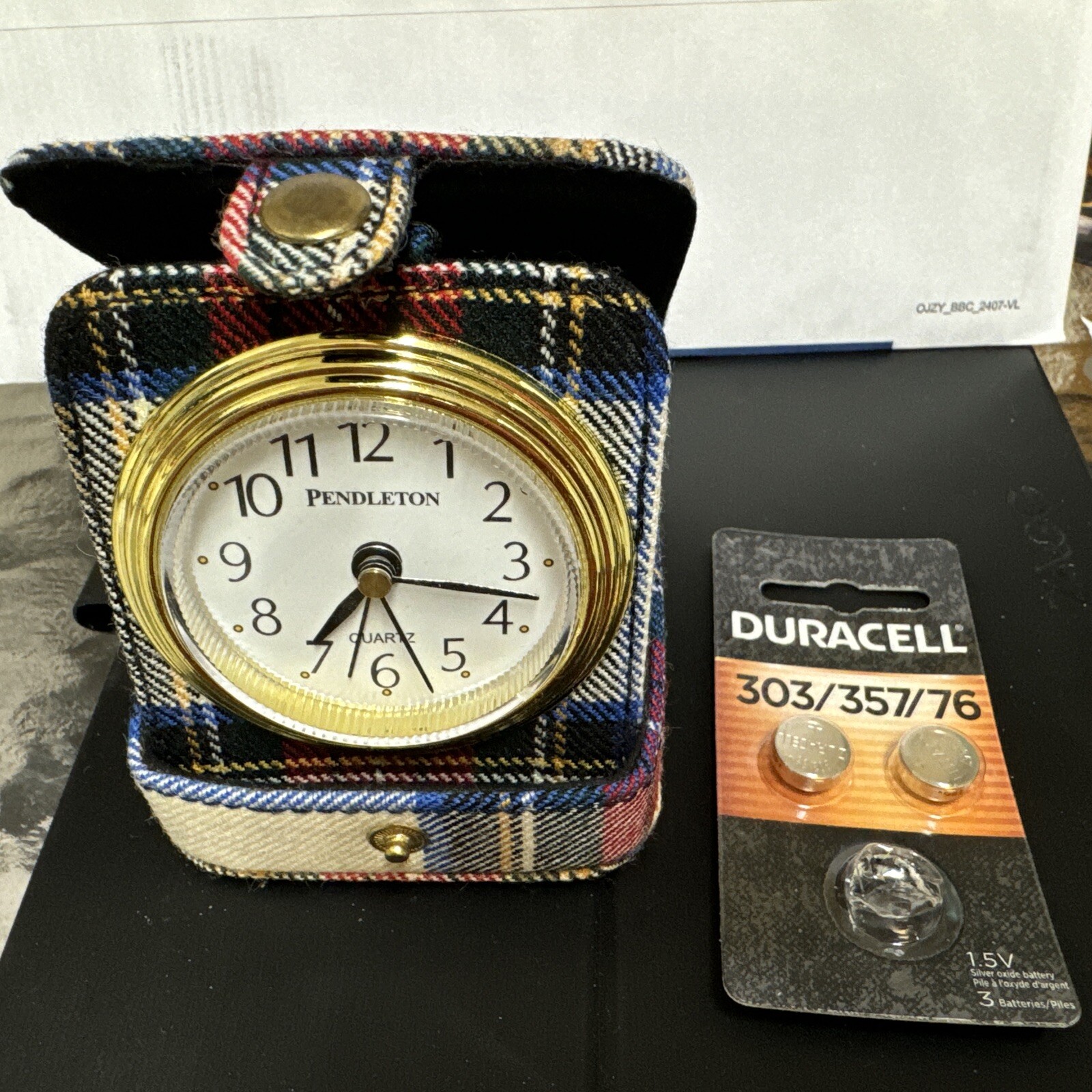 Pendleton Woolen Mills Travel Clock 100% Wool Royal Stewart Case 3”x4”x1”