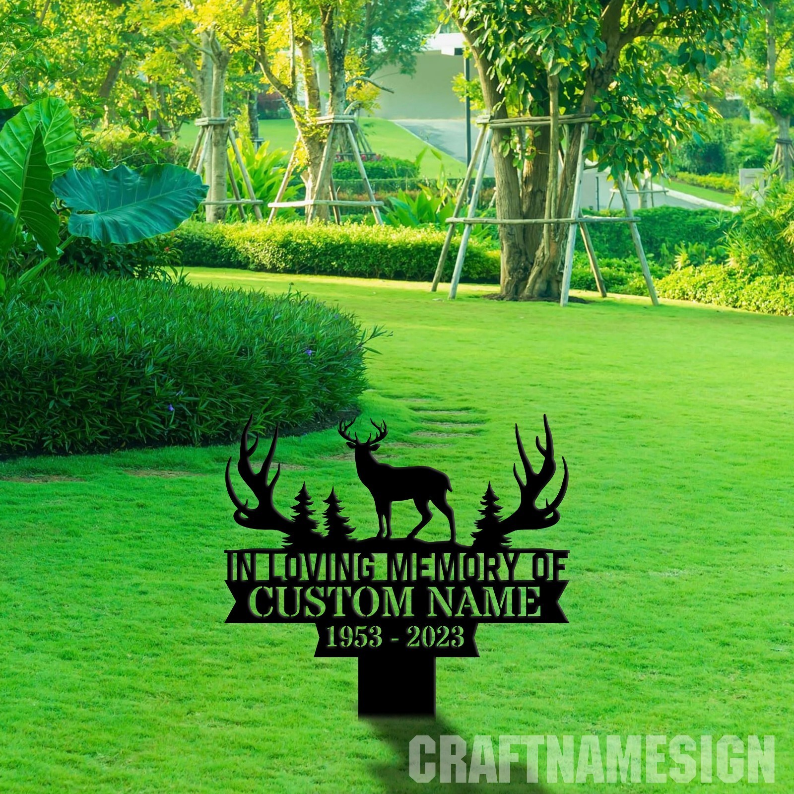 Custom Deer Hunting Memorial Metal Stake, Personalized Grave Marker