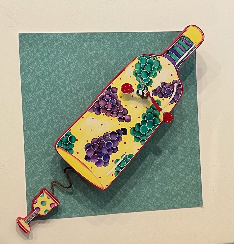 Michelle Allen Designs Wine Theme Wall Clock w Pendulum, Corkscrew Form Sec Hand