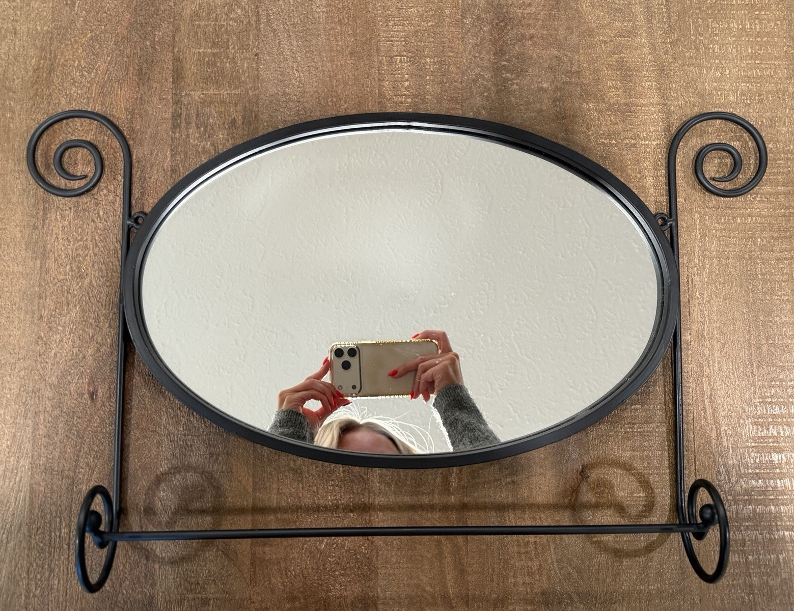 Oval Accent Wall Mirror, Black Matte Metal Framed, Horizontal 16 x 13 in