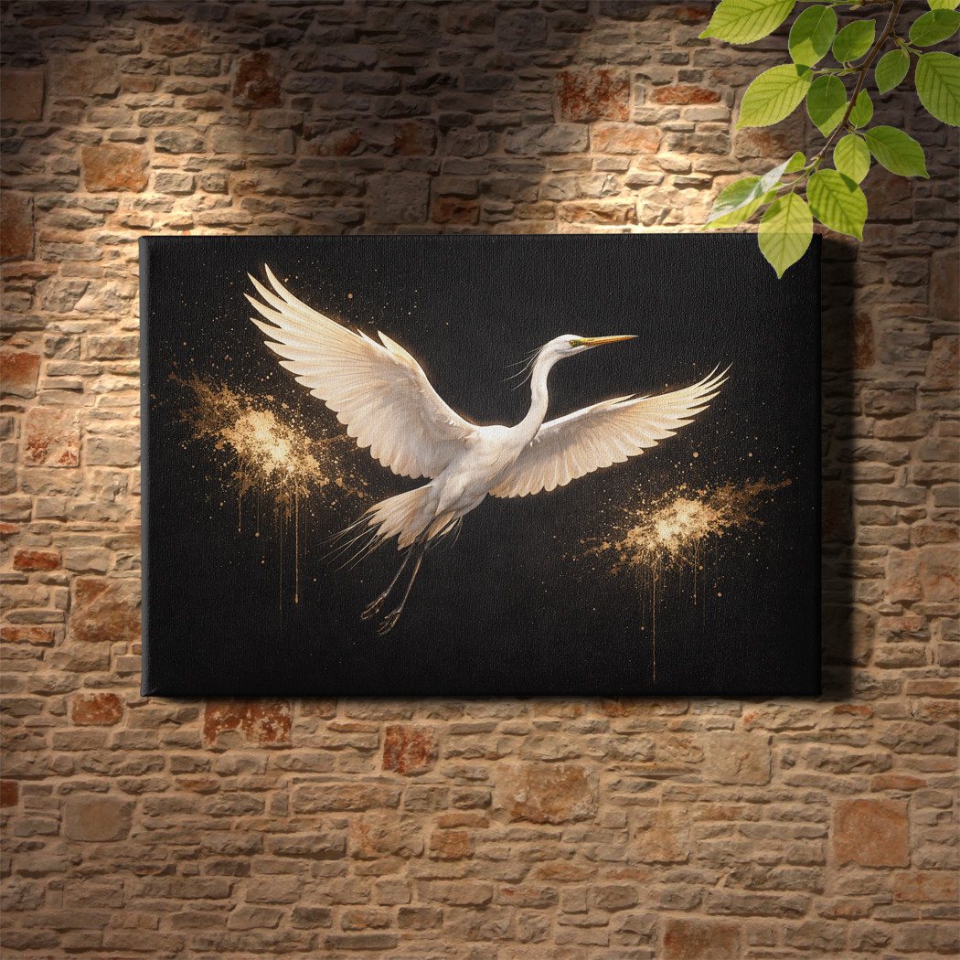 Black and gold crane Art Print illustration on white background