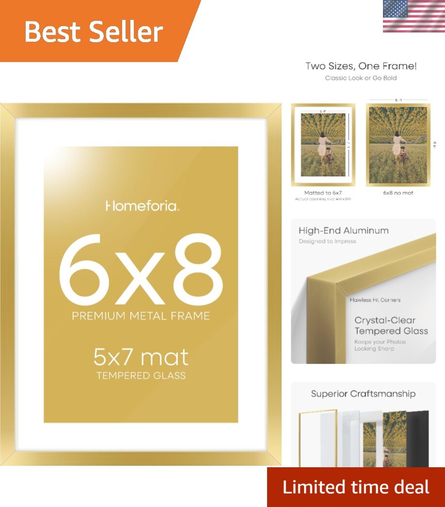 Classic 6×8 Gold Picture Frame with 5×7 Mat – Wall Mount & Stand Included