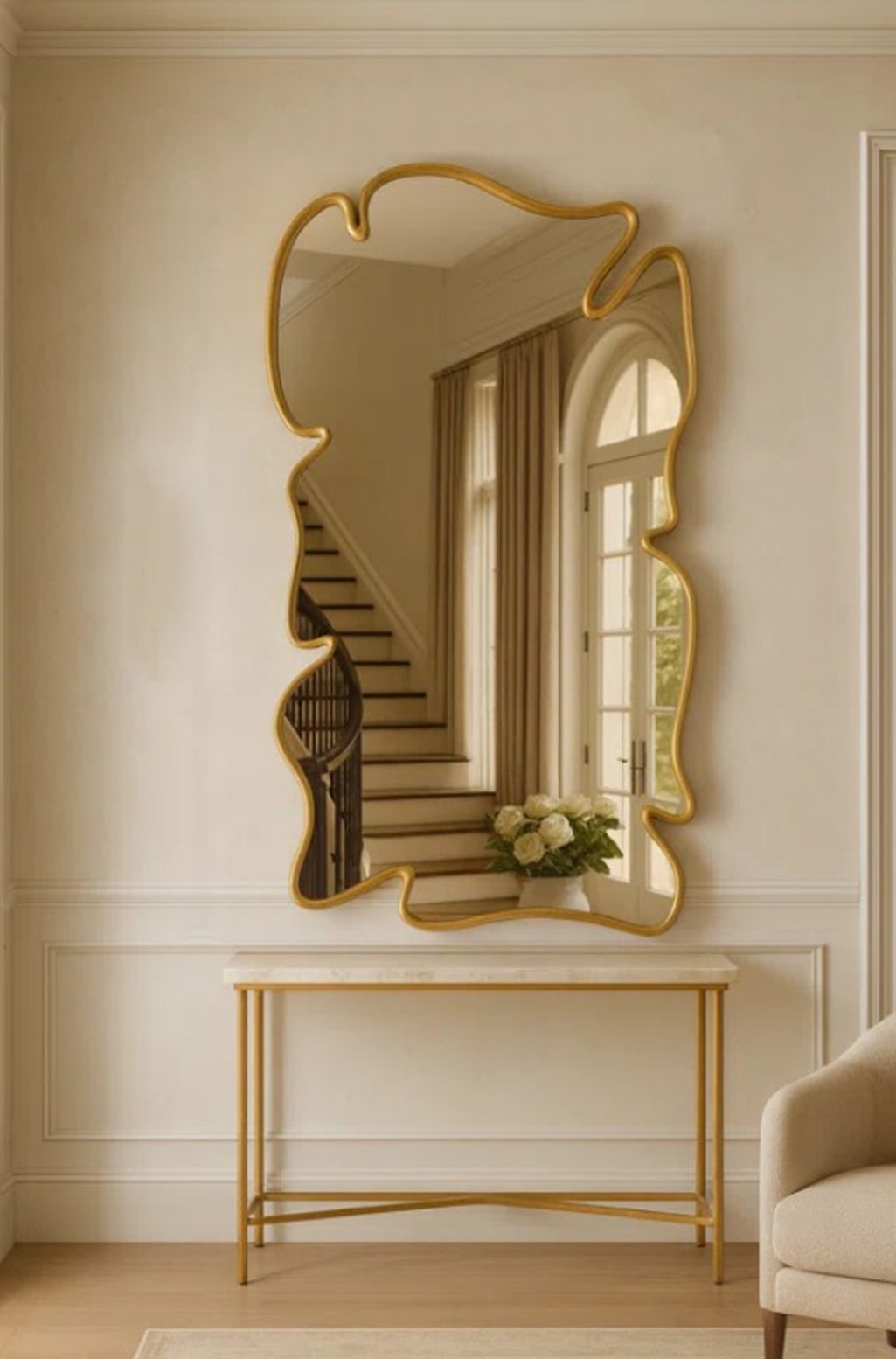 ✨ Luxury Organic-Shaped Gold Accent Mirror – Statement Designer Wall Mirror ✨
