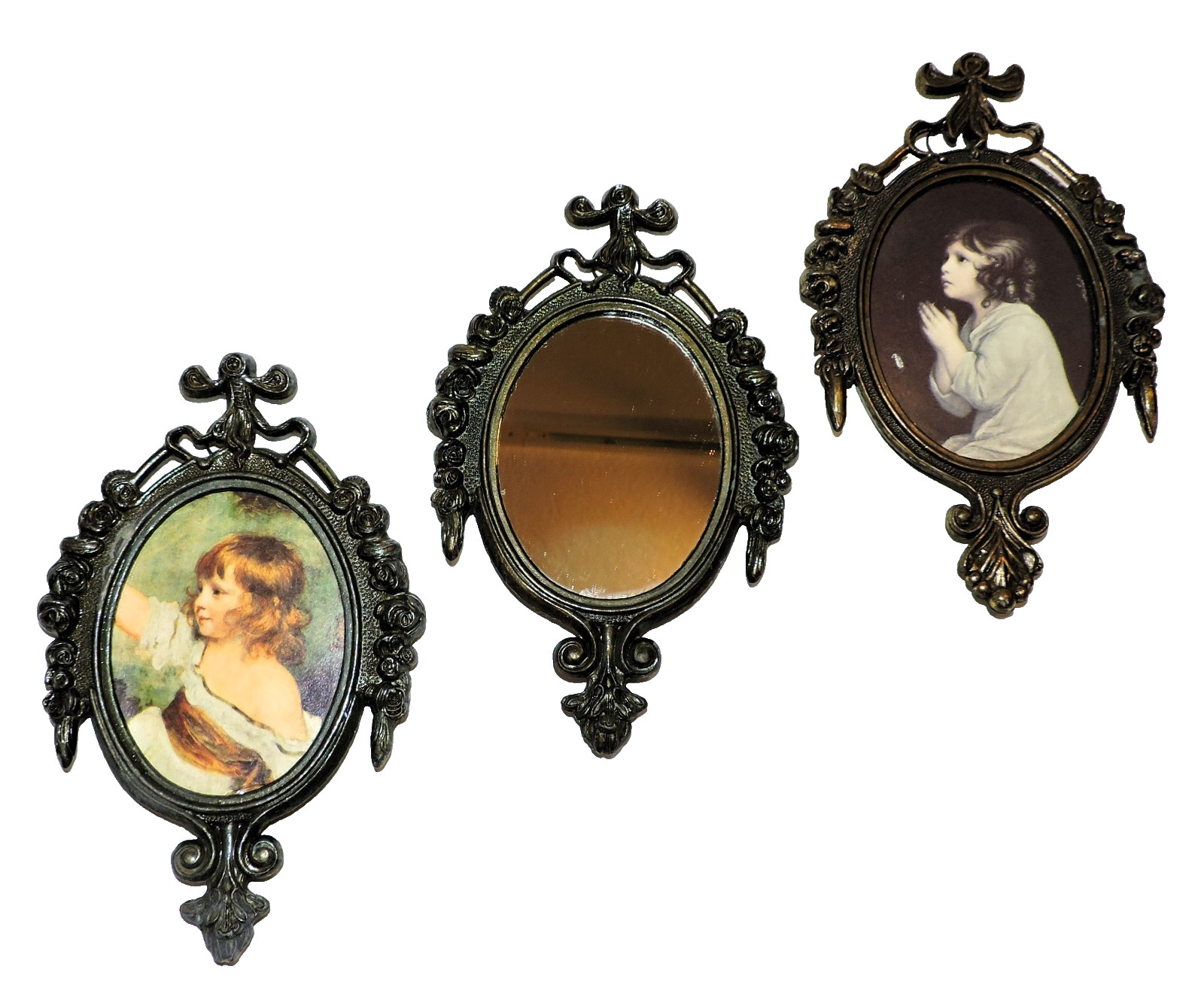 3 Vtg Italian Cast Brass Ornate Baroque/Victorian Small Picture Frames