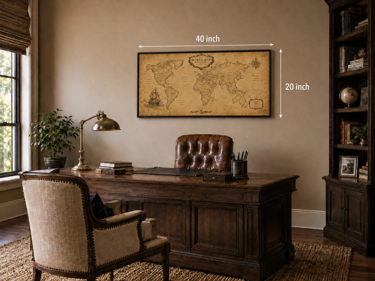 WallVibe Vintage World Map Wall Art, Black Framed Canvas Print, 40 x 20 Inch