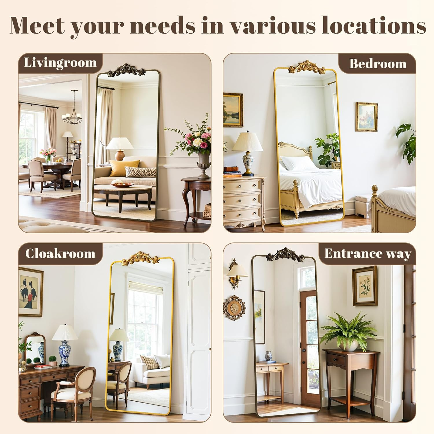 Vintage Full Length Mirror, 81&Prime;x41&Prime; Floor Mirror with Carved, Full Body Mirrors