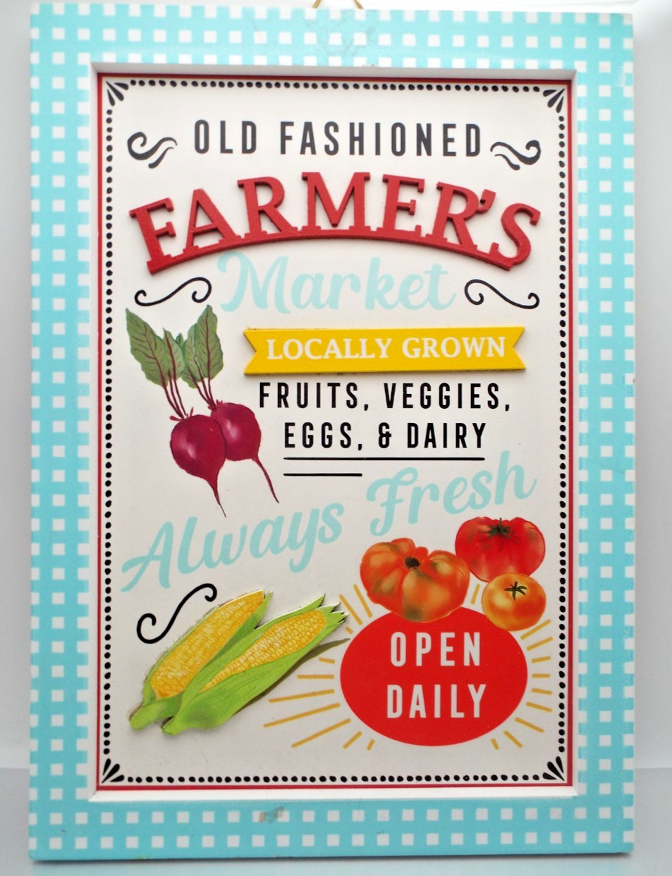 The Pioneer Woman Farmer&rsquo;s Market Vegetables Fruits 12in Wooden Hanging Sign