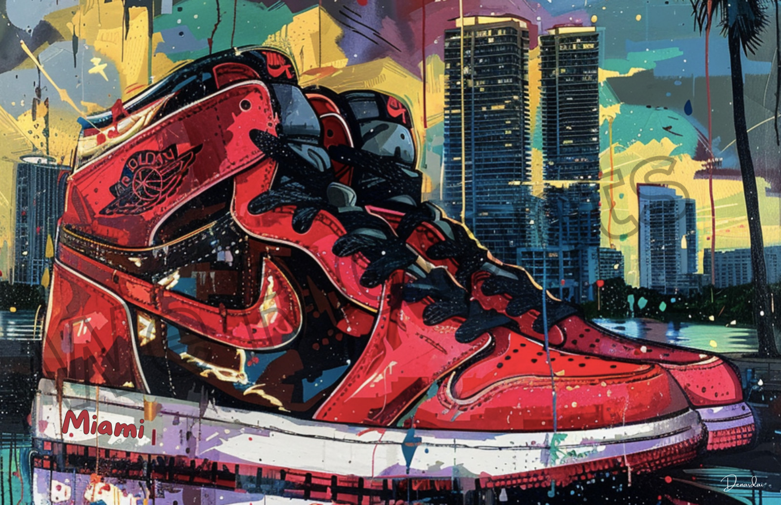 Air Jordan Sneaker Poster City Series Miami Sneaker Art 17×11 Signed by Denardai