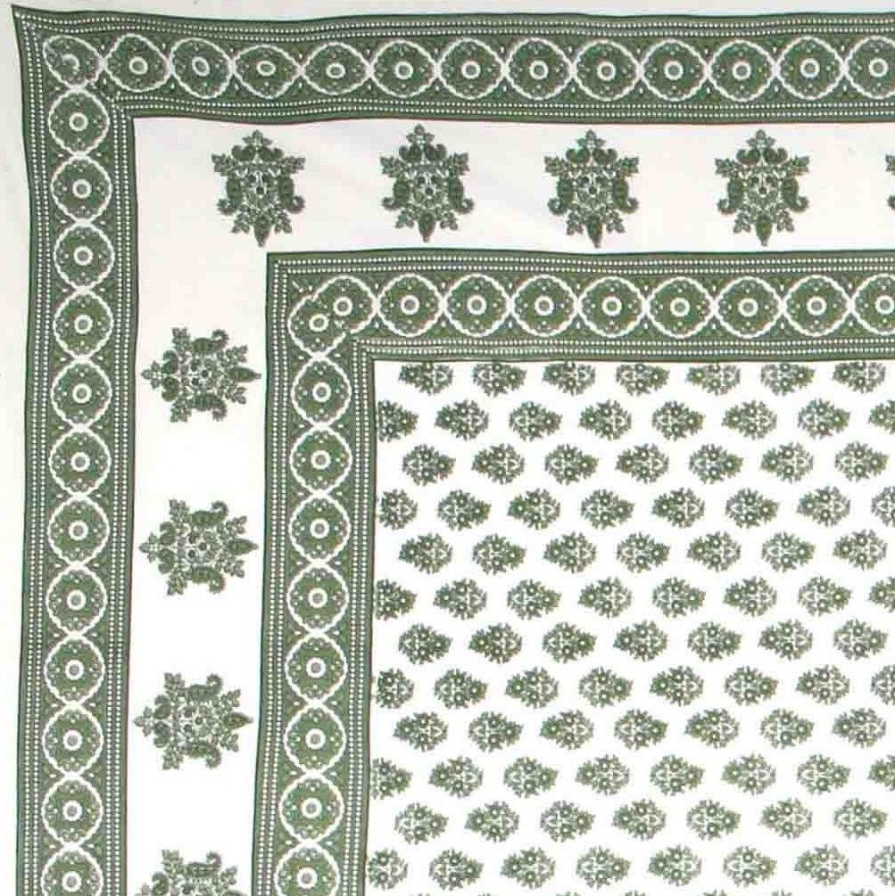 Handmade 100% Cotton Monotone Buti Floral Tapestry Tablecloth Spread Twin Green