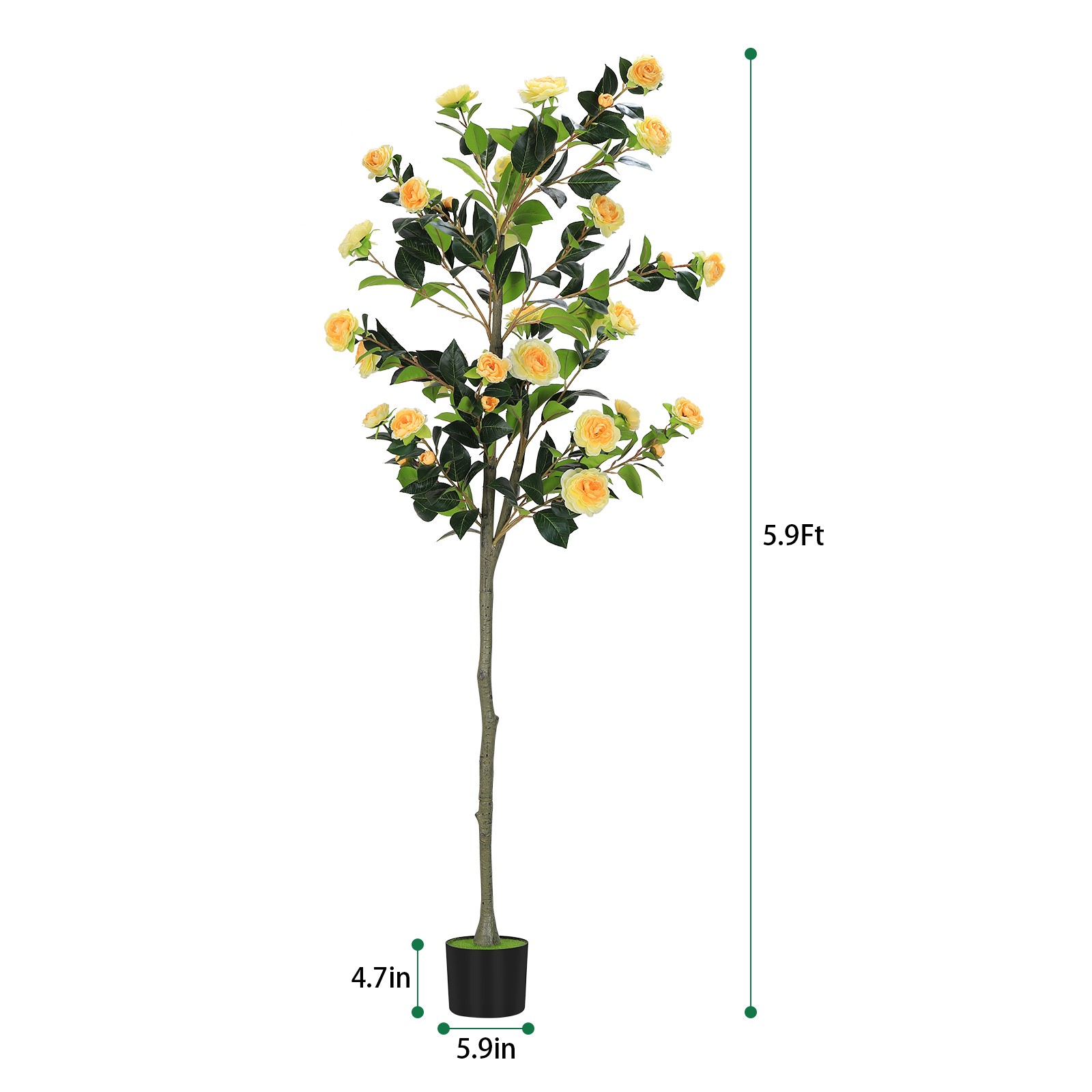 6FT Artificial Camellia Tree, Realistic Yellow Fake Elegant Plant Indoor Plants