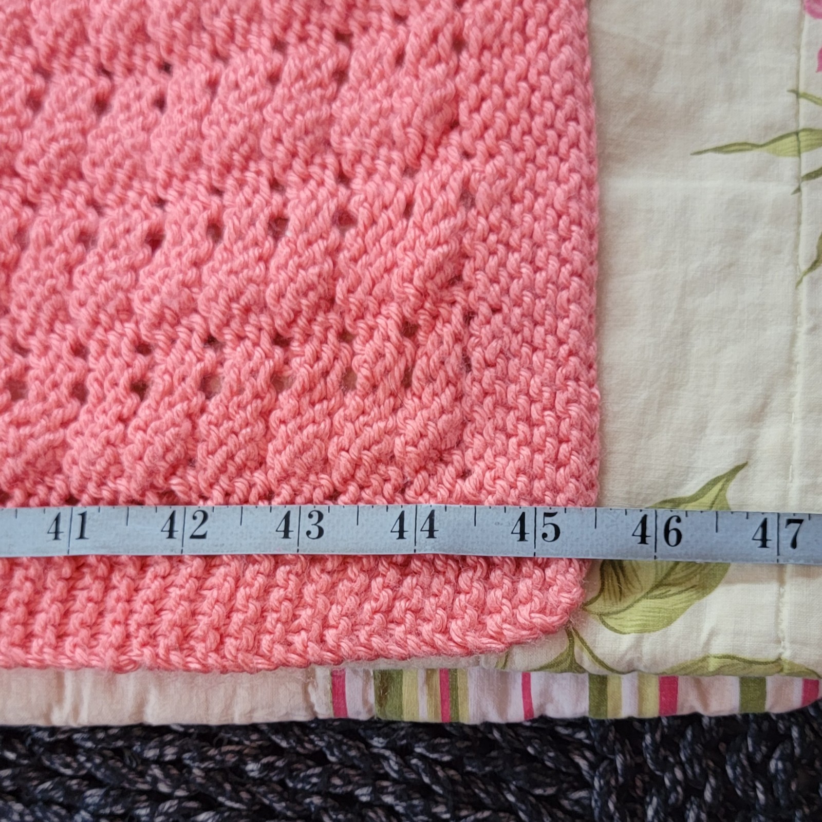 Handmade Crochet Throw Blanket Small Pink Cottage Knit Afghan 45×40