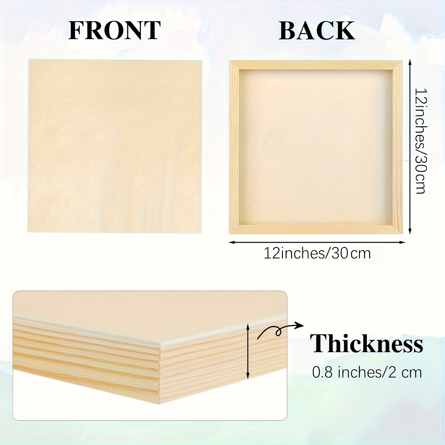 8 Pack 12×12 Inch Unfinished Wooden Panels,Ideal for Acrylic, Oil Painting & DIY