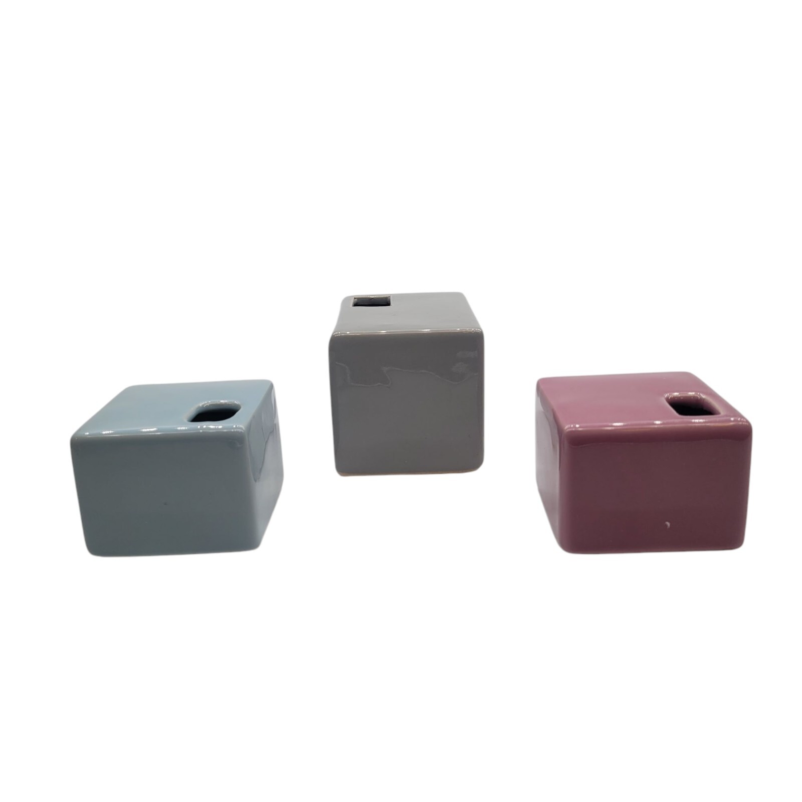 Chive Ceramic Cube Bud Vases Set 3 Modern Minimalist Square Gray Blue Purple