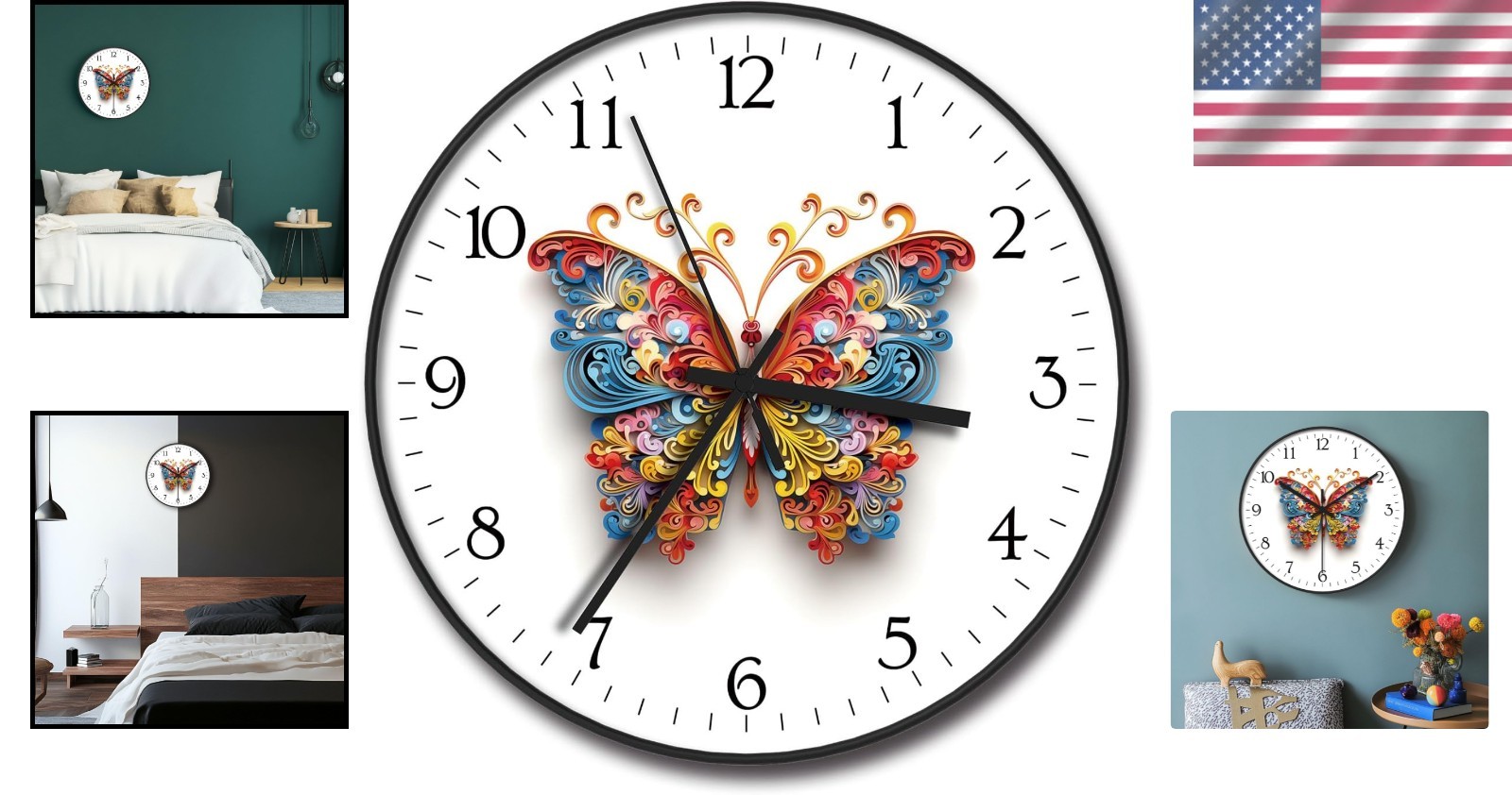 Compact 8 Inch Wall Clock with Silent Quartz Movement and Butterfly Design