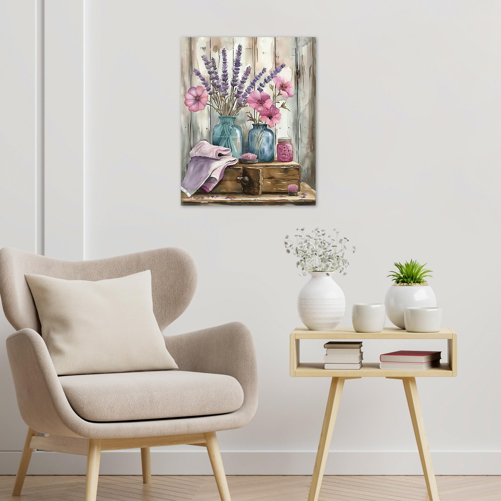 Rustic Pink Wildflower Wall Art for Bathroom Farmhouse Purple Lavender Canvas…