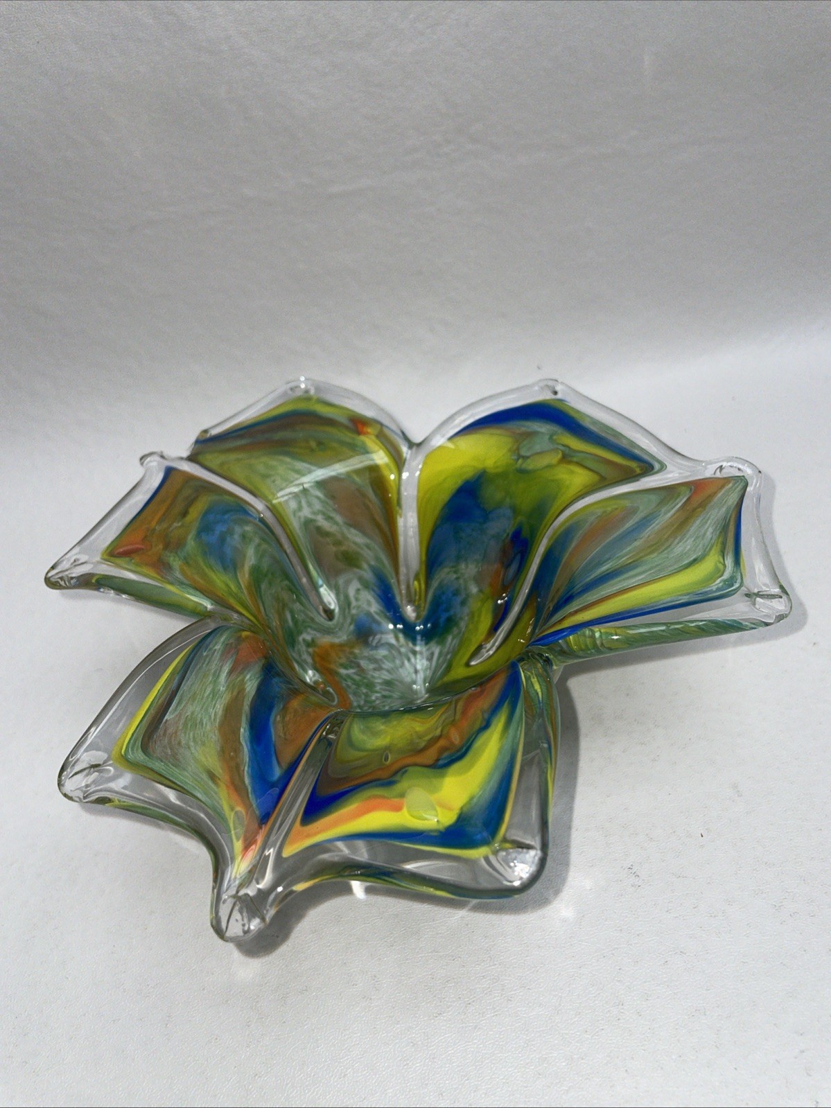 Flower Bowl Glass Art Piece With Multicolor And Clear Glass Read Description