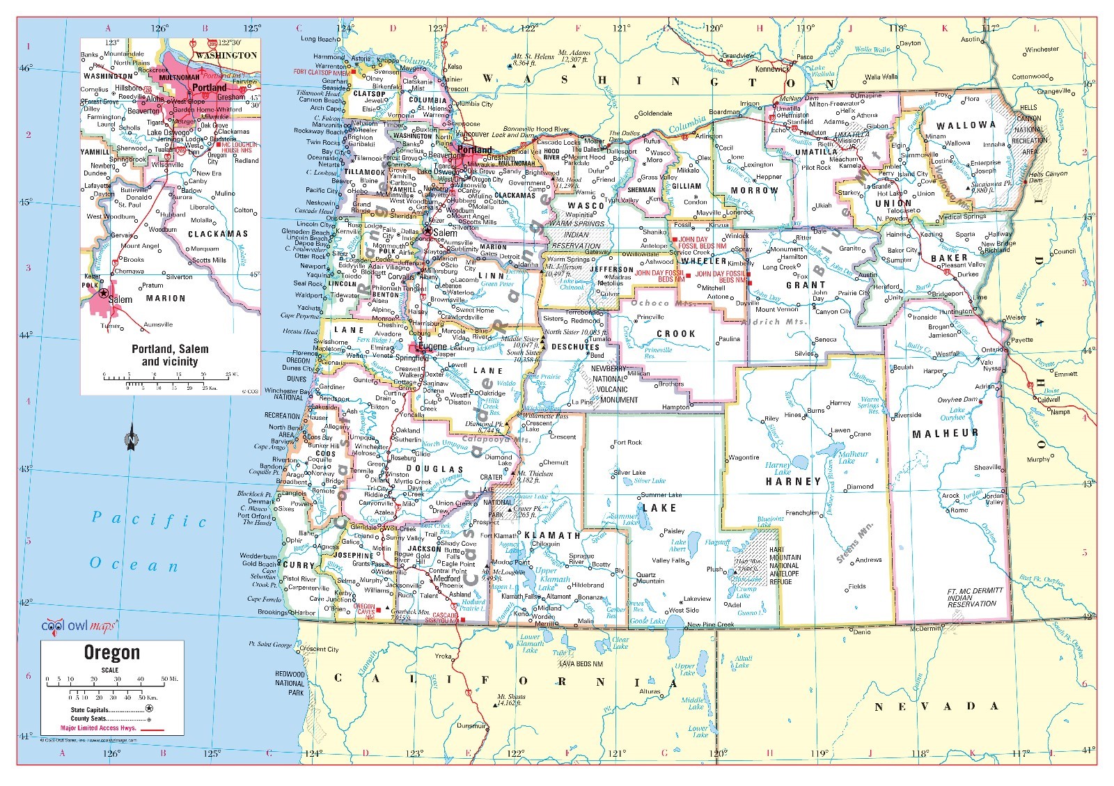 Oregon State Wall Map Large Print Poster – Paper 34&Prime;x24&Prime;
