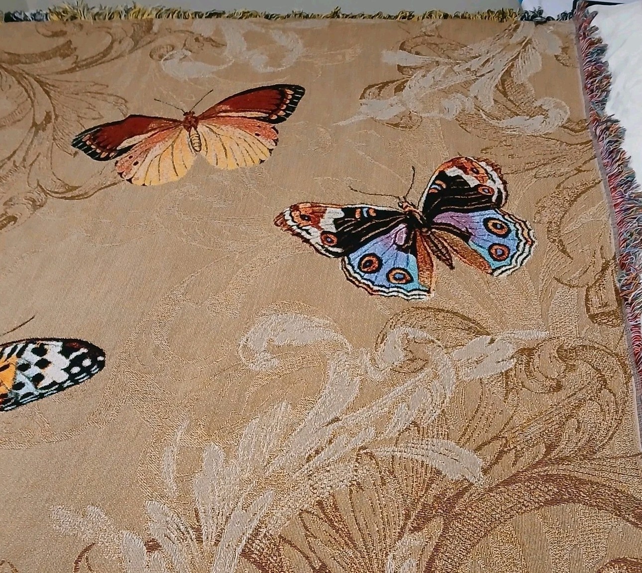 Tapestry Sofa Cover Golden Butterfly 160×70 In. Nature Butterflies Couch Blanket