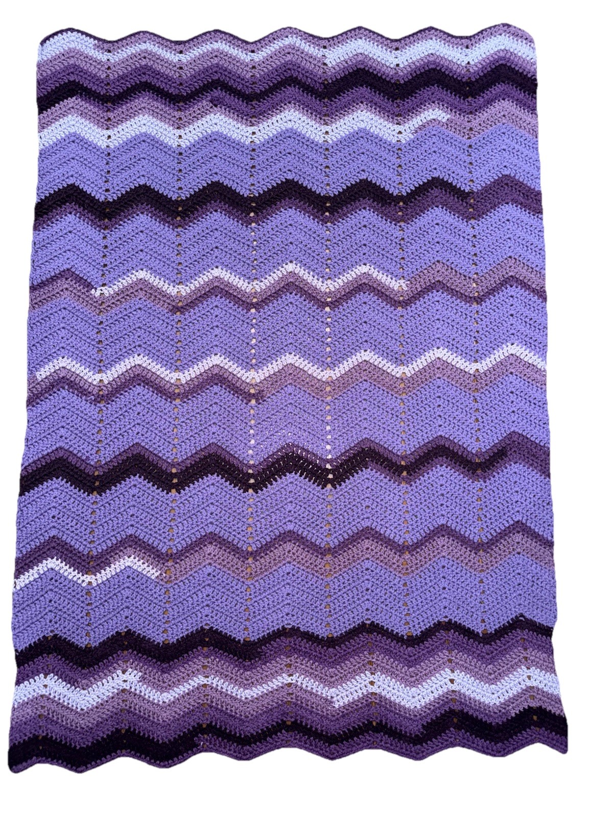 Vintage Crochet Knitted Chevron Zig Zag Granny Blanket Afghan 56×40 Purple