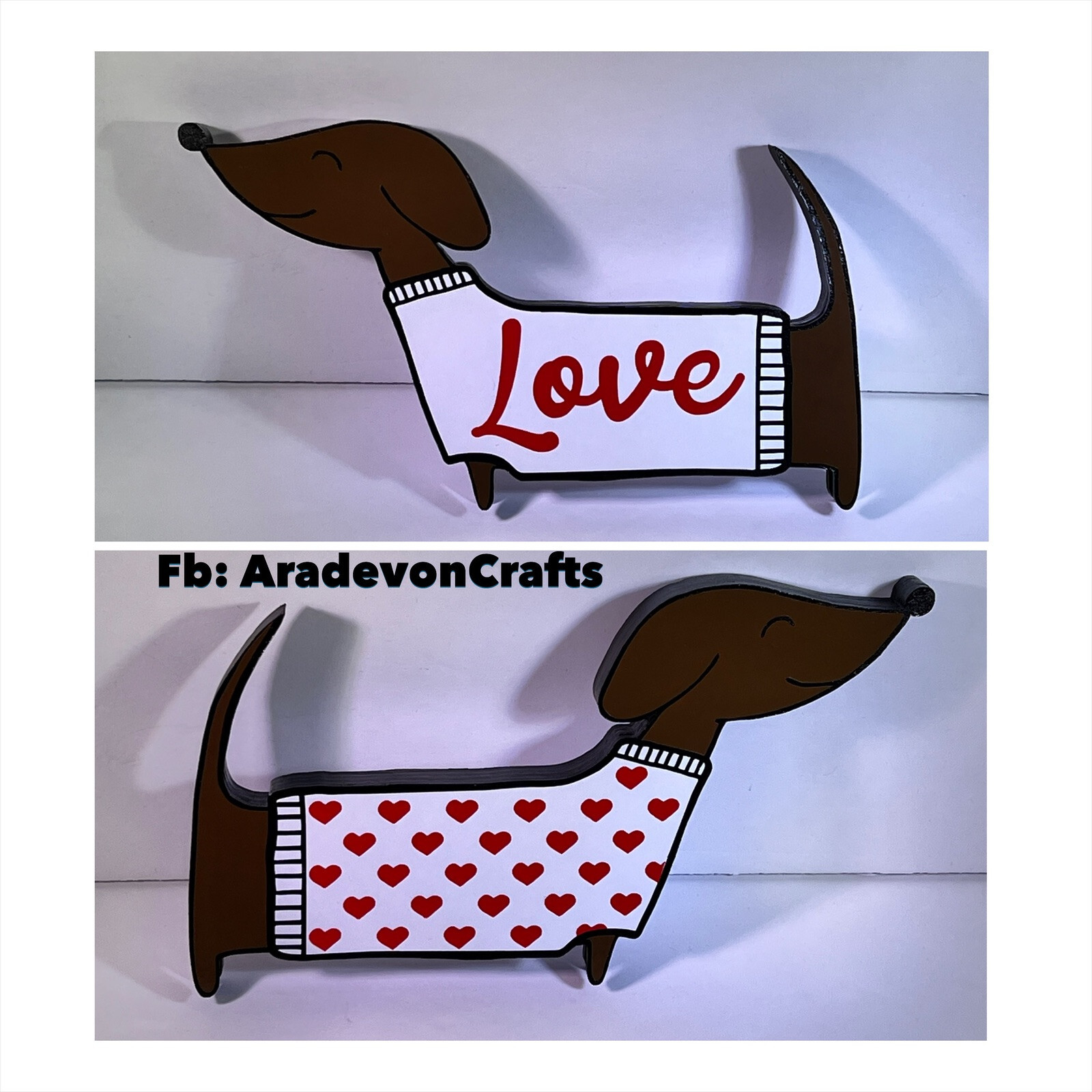 HANDMADE: Laser Cut Valentine’s 6.5 inch Dachshund figure (Medium Brown)