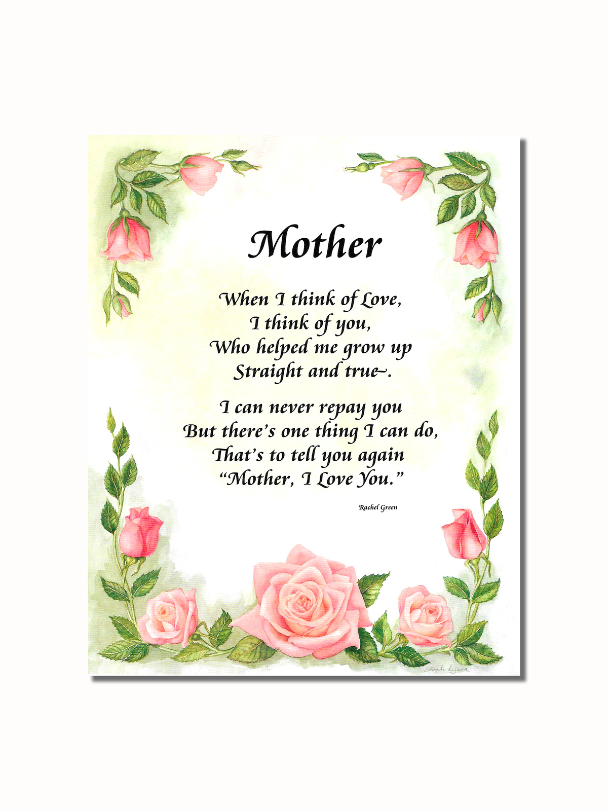 Mother I Love You Poem Roses #3 Wall Picture 8×10 Art Print