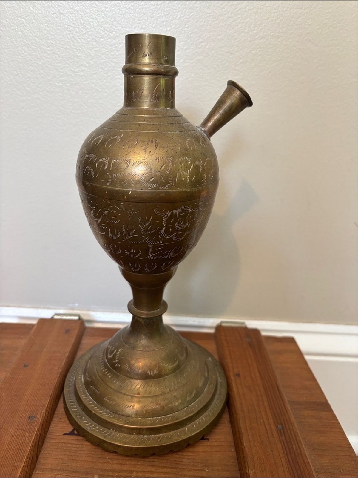 Vintage Brass Incense Burner Lamp Enameled Etched