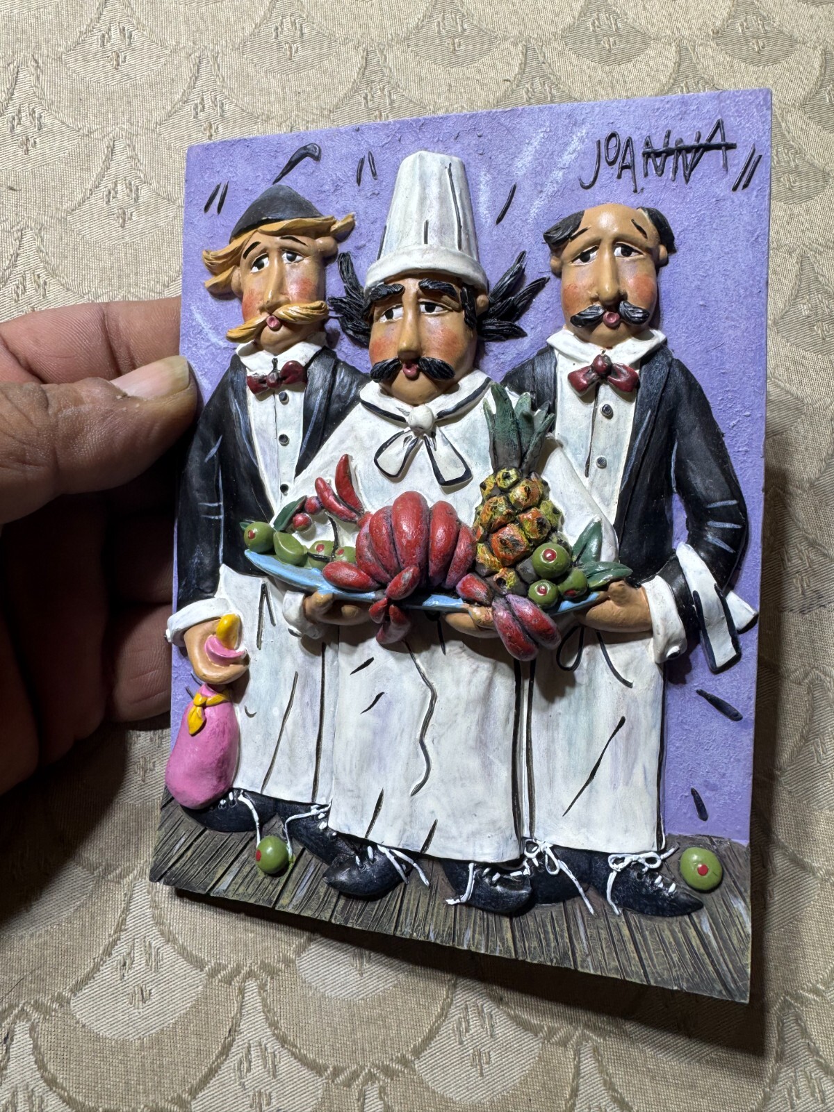 Vintage Ceramic 3D « Three Chefs » Wall Hanging Plaque – 4.75 Inches x 6.25 Inches