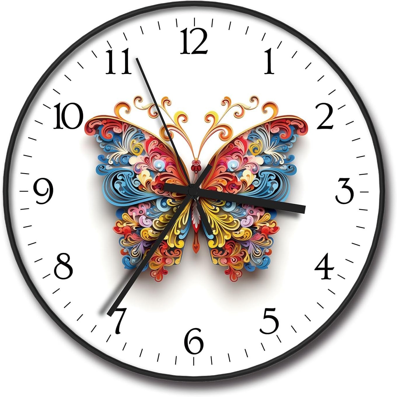 Compact 8 Inch Wall Clock with Silent Quartz Movement and Butterfly Design