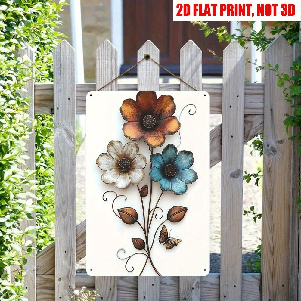 Garden Metal Signs Wall Art Colorful Flower Butterfly Home Decor Outdoor Patio