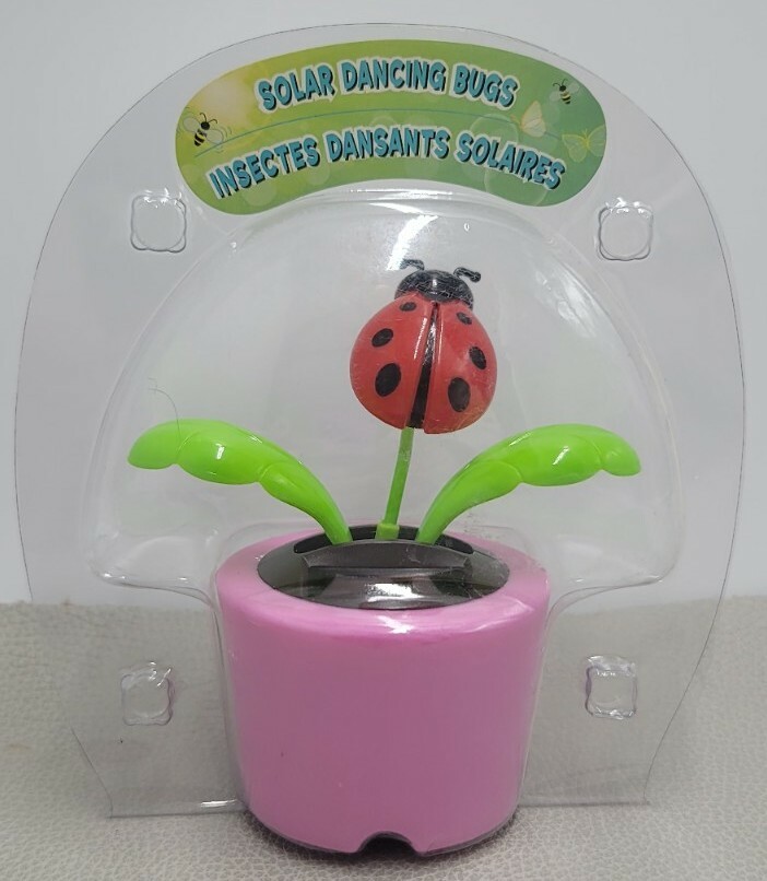 Solar DANCING LADYBUG Pink Flower Pot TOY Sunlight Powered Dancer BOBBLE HEAD