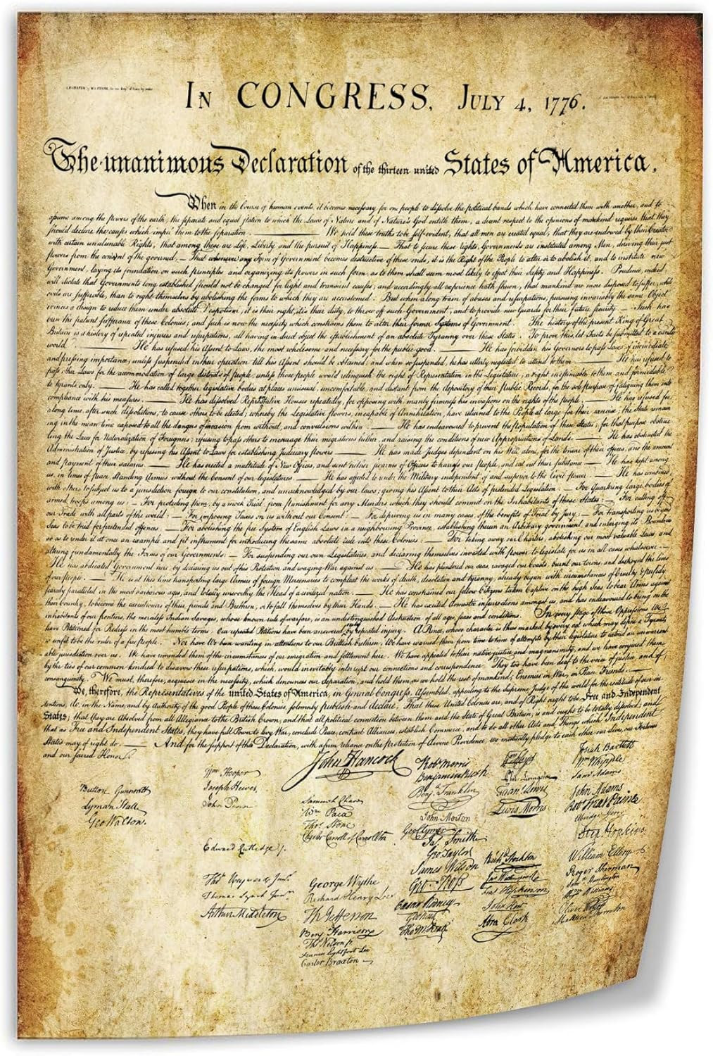 Vintage U.S. Declaration of Independence Constitution History Canvas Print Wall