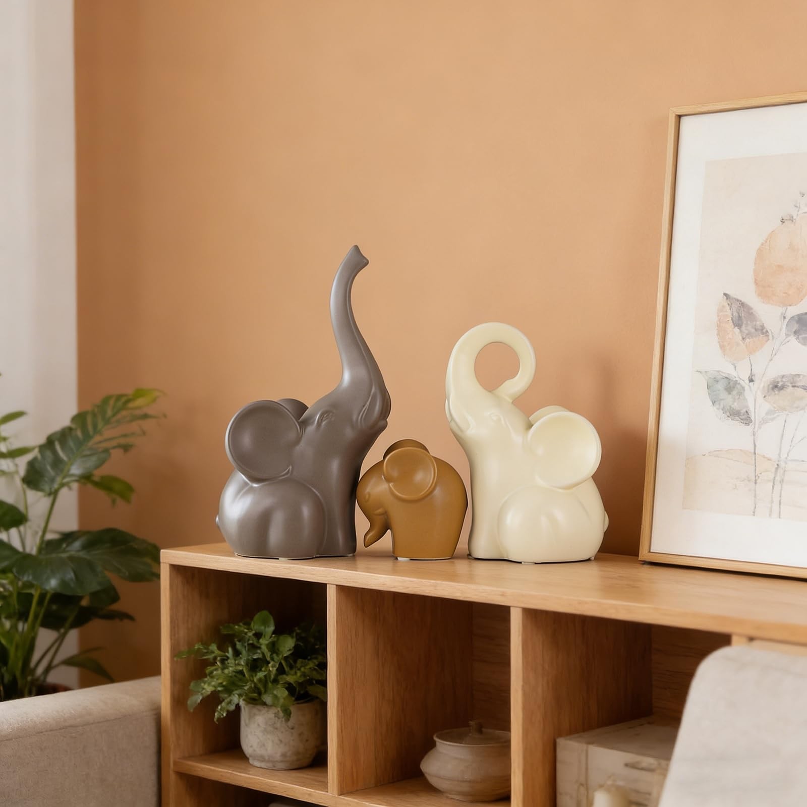 GZDDYUMYJX Elephant Statue Set of 3,Modern Ceramic Decor Statue,Good Luck Ele…