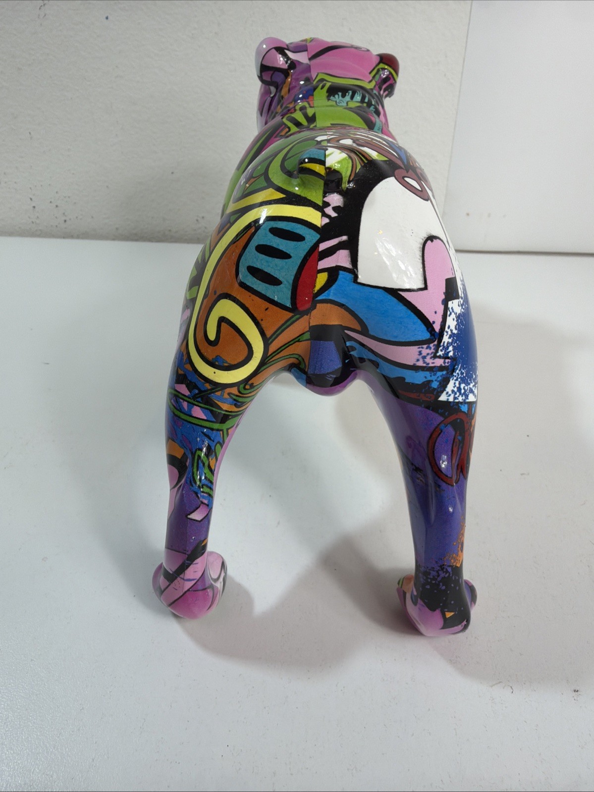 Graffiti Printed Bulldog Dog Figurine Colorful Heavy 10.5&Prime;x6.25&Prime; Resin Statue